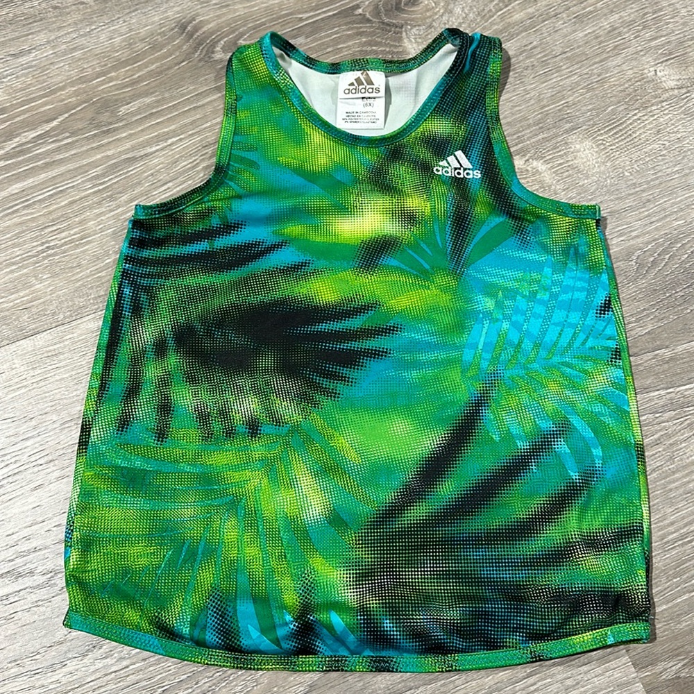 Adidas Girls Racerback Sports Tank Top Size 6X Green Black & Blue